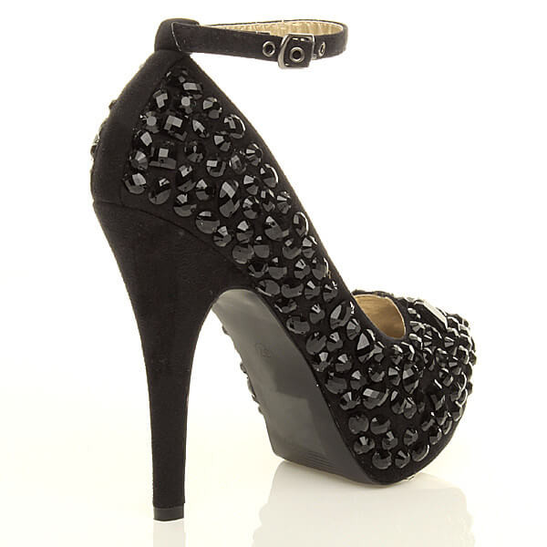 Ajvani High Heel Diamante Ankle Strap Platform Court Shoes - H0537