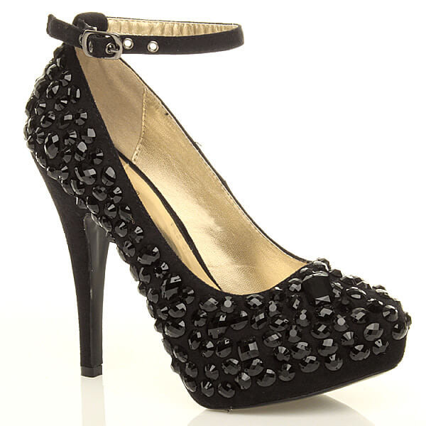 ajvani High Heel Diamante Ankle Strap Platform Court Shoes - H0537