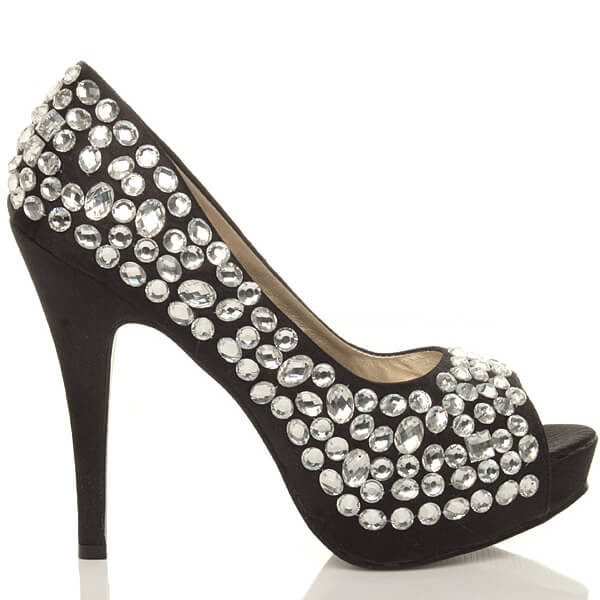Ajvani High Heel Diamante Gem Peep Toe Court Shoes - A8518