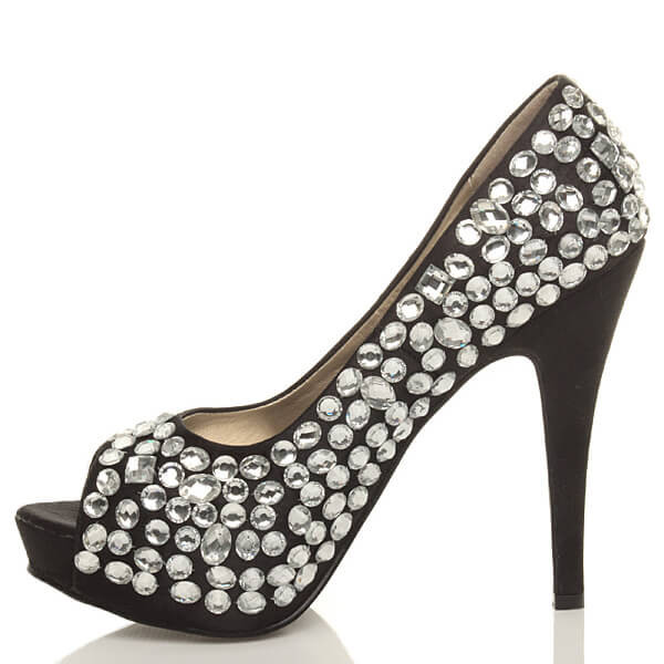 Ajvani High Heel Diamante Gem Peep Toe Court Shoes - A8518