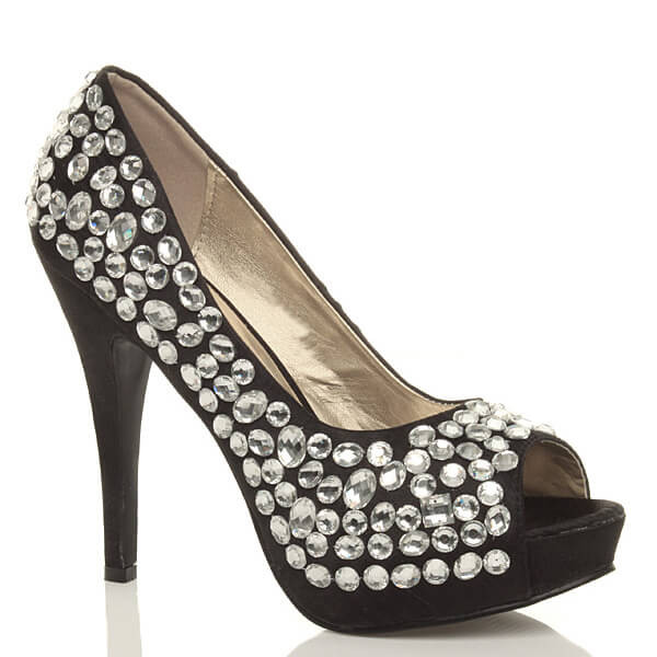 ajvani High Heel Diamante Gem Peep Toe Court Shoes - A8518