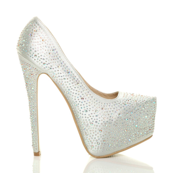 Ajvani High Heel Diamante Pointed Platform Court Shoes - G4854
