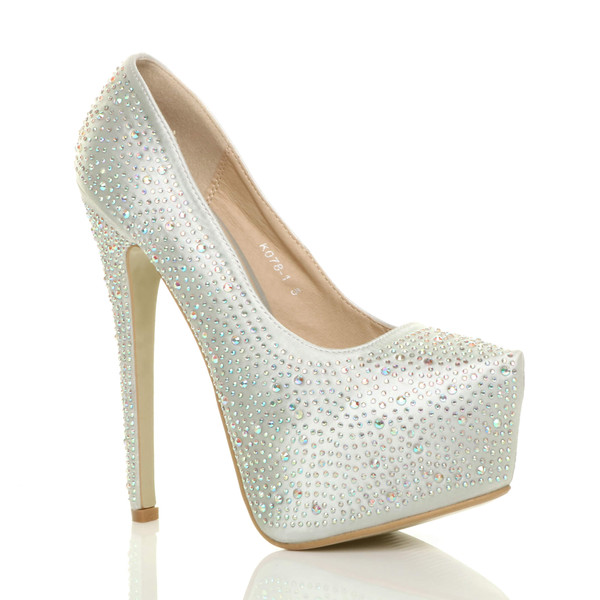 ajvani High Heel Diamante Pointed Platform Court Shoes - G4854