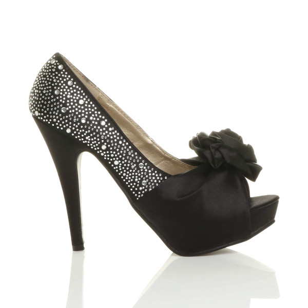 Ajvani High Heel Flower Diamante Peep Toe Platform Shoes - H7087