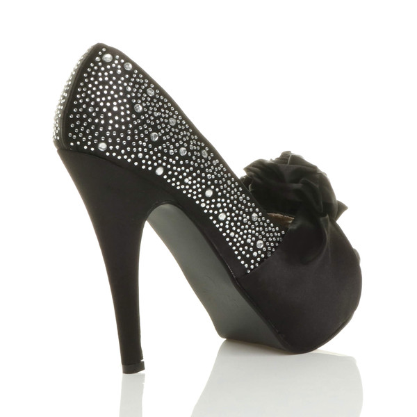 Ajvani High Heel Flower Diamante Peep Toe Platform Shoes - H7087