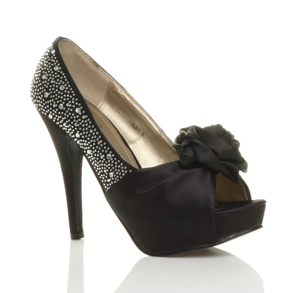 ajvani High Heel Flower Diamante Peep Toe Platform Shoes - H7087