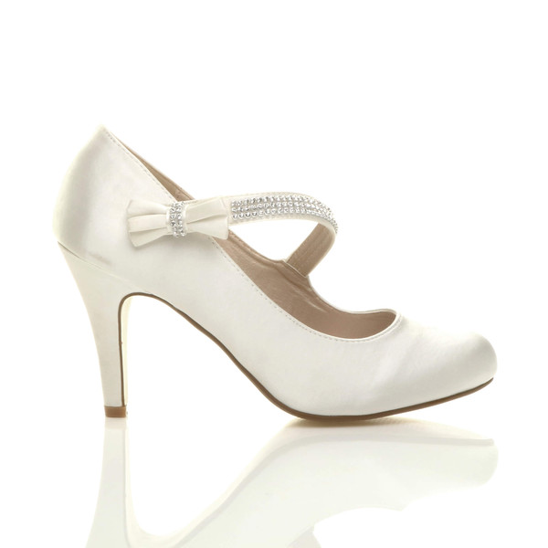 Ajvani High Heel Mary Jane Diamante Bow Court Shoes - T7166