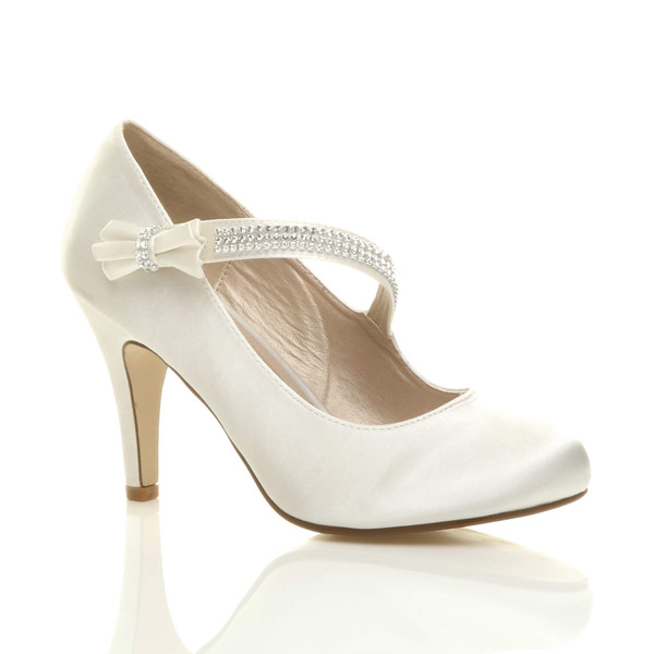 ajvani High Heel Mary Jane Diamante Bow Court Shoes - T7166