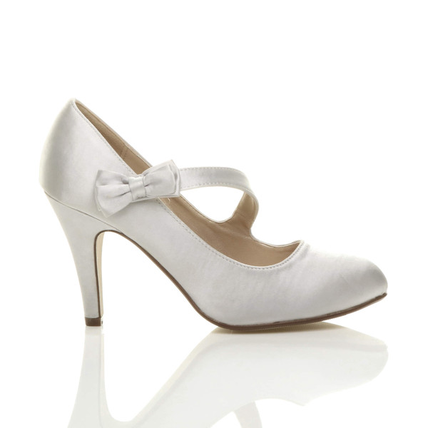 Ajvani High Heel Mary Jane Strap Bow Court Shoes - I9797
