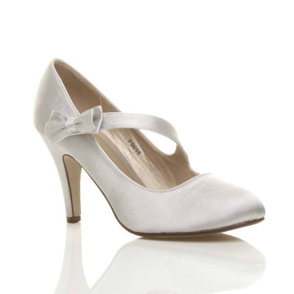 ajvani High Heel Mary Jane Strap Bow Court Shoes - I9797