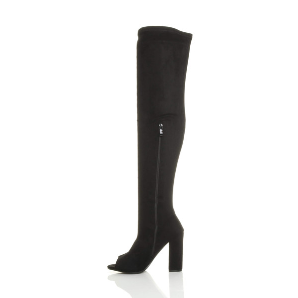 Ajvani High Heel Peep Toe Over Knee Sock Fit Boots - J5585