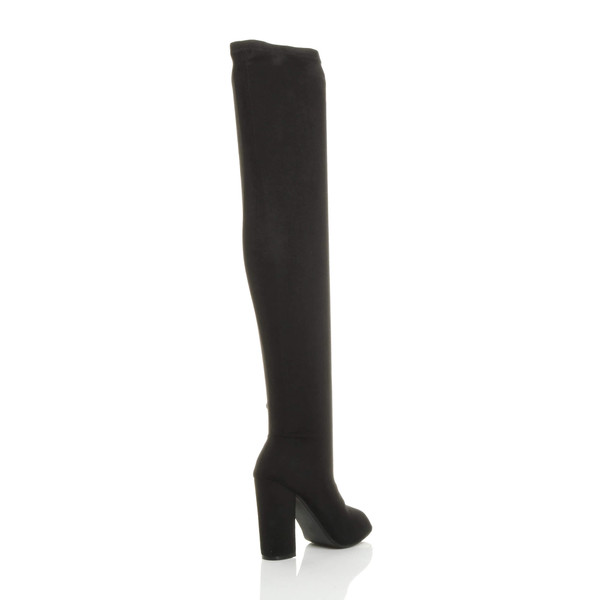 Ajvani High Heel Peep Toe Over Knee Sock Fit Boots - J5585