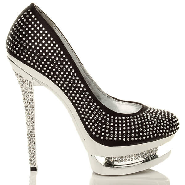Ajvani High Heel Sparkly Diamante Platform Court Shoes - S0740