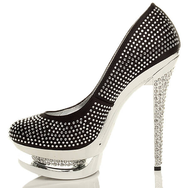 Ajvani High Heel Sparkly Diamante Platform Court Shoes - S0740