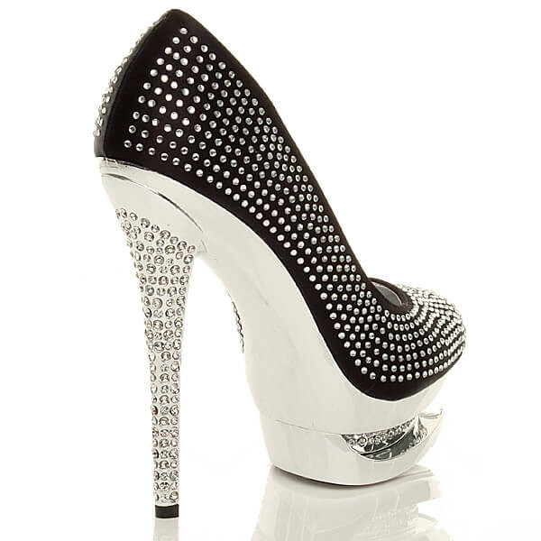 Ajvani High Heel Sparkly Diamante Platform Court Shoes - S0740