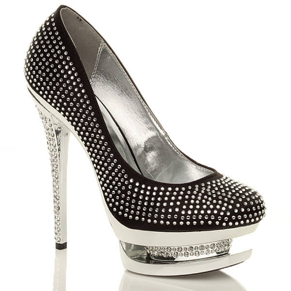 ajvani High Heel Sparkly Diamante Platform Court Shoes - S0740