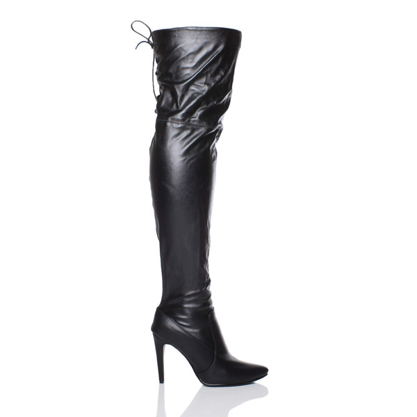 Ajvani High Heel Stretch Lace Up Back Pointed Over The Knee Boots - X9368