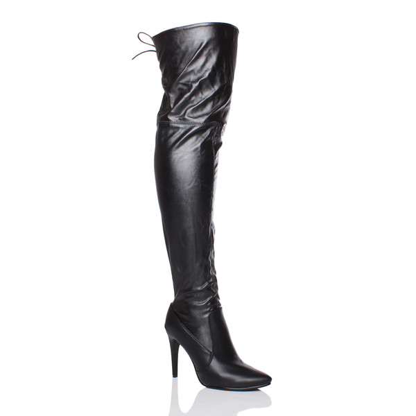 ajvani High Heel Stretch Lace Up Back Pointed Over The Knee Boots - X9368