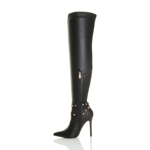Ajvani High Heel Studded Stirrup Over The Knee Pointed Boots - U7070