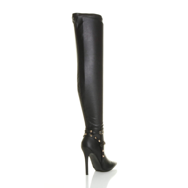 Ajvani High Heel Studded Stirrup Over The Knee Pointed Boots - U7070