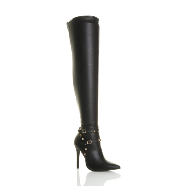 ajvani High Heel Studded Stirrup Over The Knee Pointed Boots - U7070