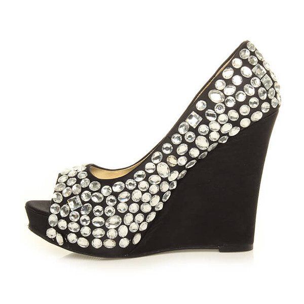 Ajvani High Heel Wedge Diamante Gem Peep Toe Shoes - Z7724