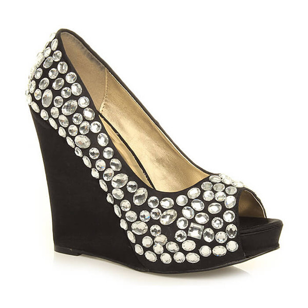 ajvani High Heel Wedge Diamante Gem Peep Toe Shoes - Z7724