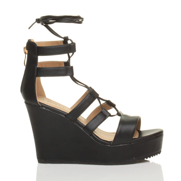 Ajvani High Heel Wedge Lace Up Ghillie Sandals - Q4024