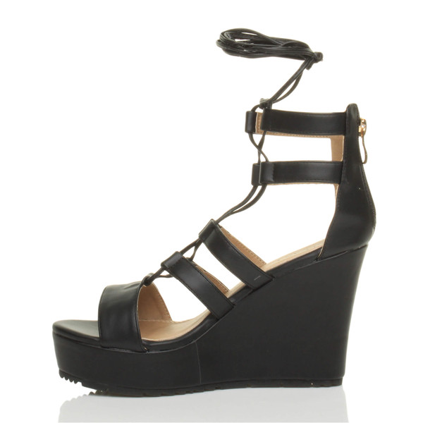 Ajvani High Heel Wedge Lace Up Ghillie Sandals - Q4024