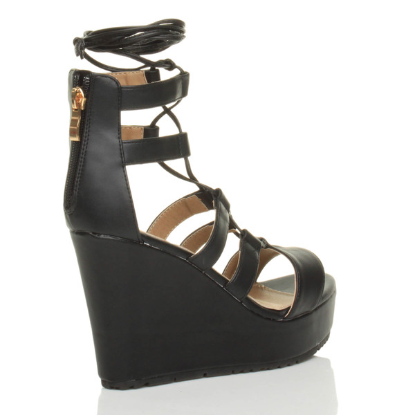 Ajvani High Heel Wedge Lace Up Ghillie Sandals - Q4024