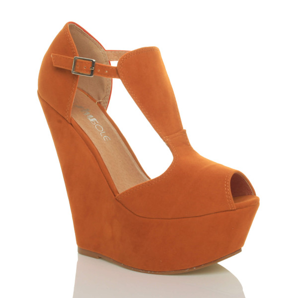 Ajvani High Heel Wedge T-Bar Buckle Platform Sandals - P2988