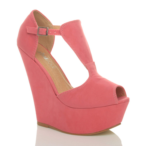 ajvani High Heel Wedge T-Bar Buckle Platform Sandals - P2988
