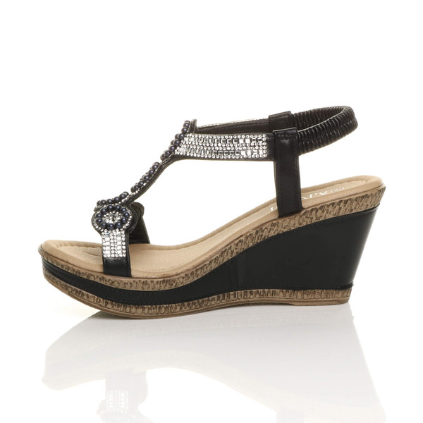 Ajvani High Wedge Heel Diamante Beaded Platform Slingback Sandals - W0223