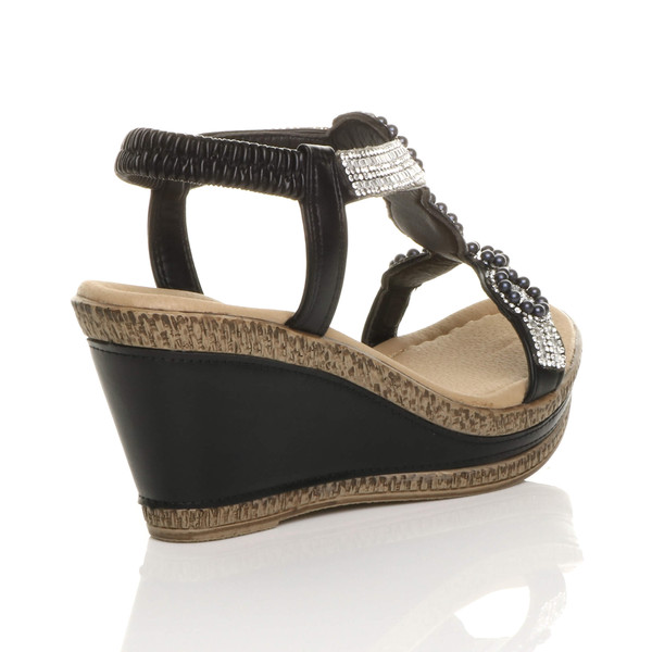 Ajvani High Wedge Heel Diamante Beaded Platform Slingback Sandals - W0223