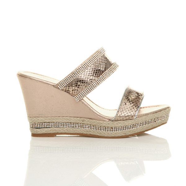 Ajvani High Wedge Heel Diamante Platform Sandals Espadrilles - V3882