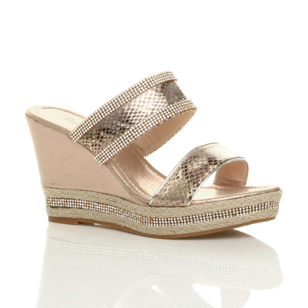 ajvani High Wedge Heel Diamante Platform Sandals Espadrilles - V3882