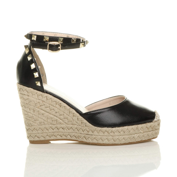 Ajvani High Wedge Heel Studded Ankle Strap Platform Sandals Espadrilles - X5317