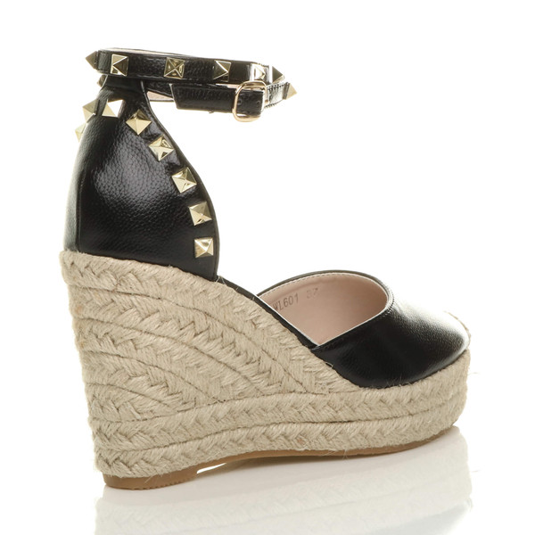 Ajvani High Wedge Heel Studded Ankle Strap Platform Sandals Espadrilles - X5317