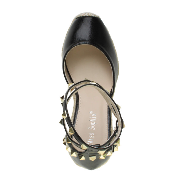 Ajvani High Wedge Heel Studded Ankle Strap Platform Sandals Espadrilles - X5317