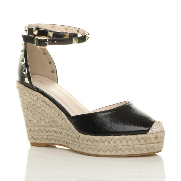 ajvani High Wedge Heel Studded Ankle Strap Platform Sandals Espadrilles - X5317