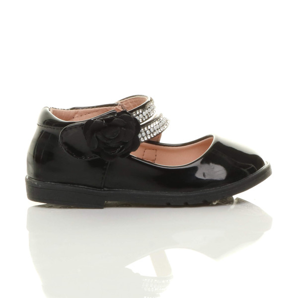 Ajvani Infants Flat Mary Jane Diamante Strap Flower Party Shoes - Y4706