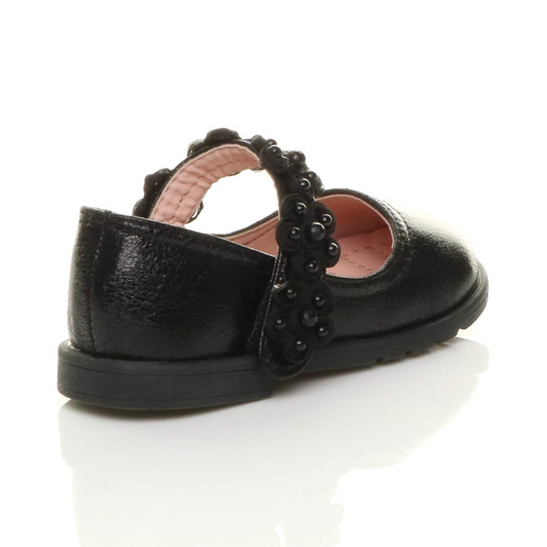 Ajvani Infants Flat Mary Jane Pearl Strap Flower Party Shoes - R2343
