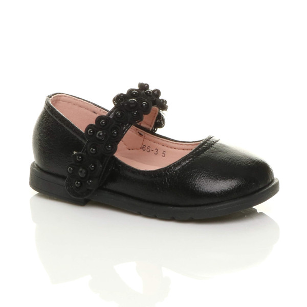 ajvani Infants Flat Mary Jane Pearl Strap Flower Party Shoes - R2343
