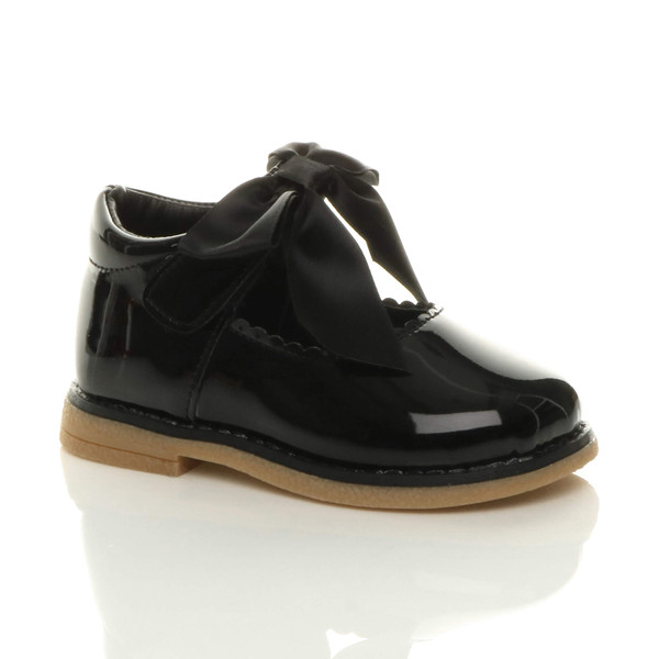 ajvani Infants Flat Mary Jane Scalloped Ribbon Bow Shoes - L6201