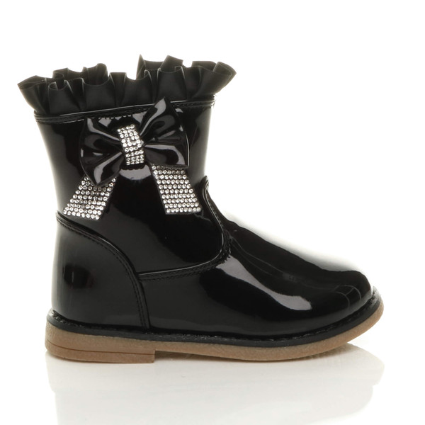 Ajvani Infants Toddlers Diamante Bow Frilly Calf Boots - I2771
