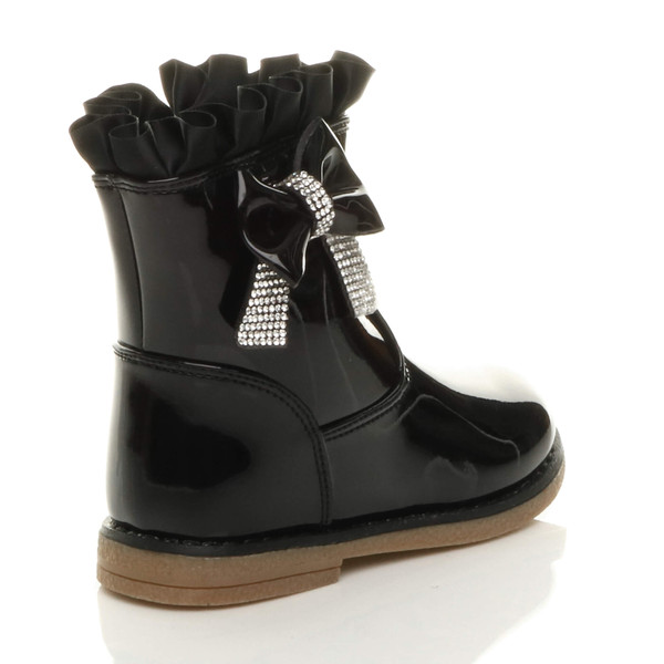 Ajvani Infants Toddlers Diamante Bow Frilly Calf Boots - I2771