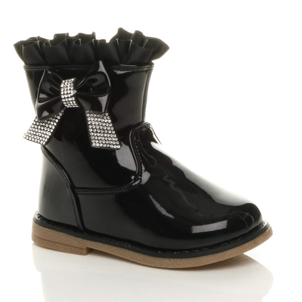 ajvani Infants Toddlers Diamante Bow Frilly Calf Boots - I2771