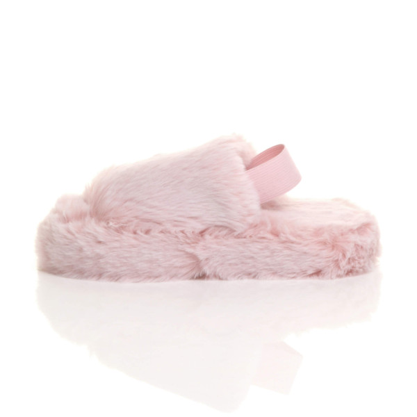 Ajvani Kids Faux Fur Elastic Strap Peep Toe Slippers