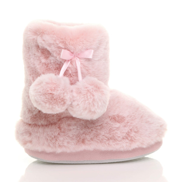Ajvani Kids Fluffy Pom Pom Ankle Boots Slippers Fur Booties