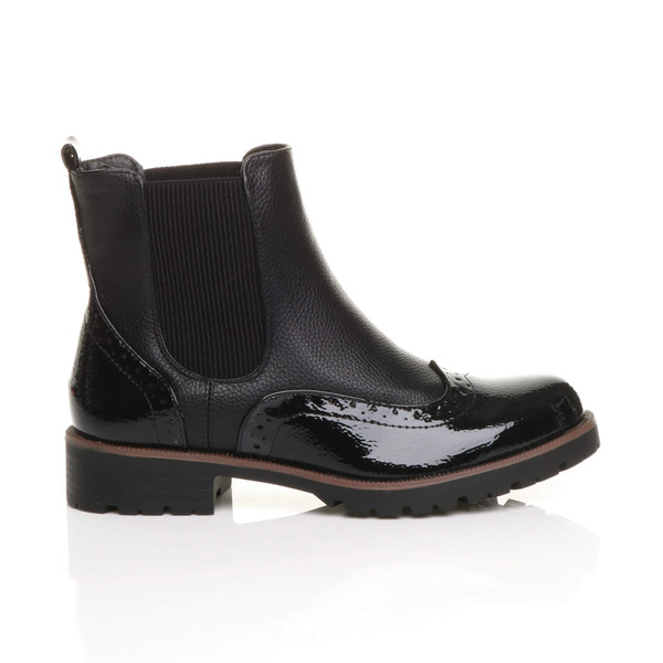 Ajvani Low Block Heel Pull On Chunky Brogue Chelsea Ankle Boots - F7015